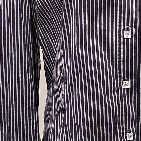 VTG Lissile Women’s Purple Stripe XXL long Sleeve Blouse Epaulette Preppy - Picture 5 of 12